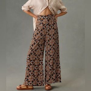 Anthropologie Wide-Leg Geometric Print Pants in Black, Brown, Cream